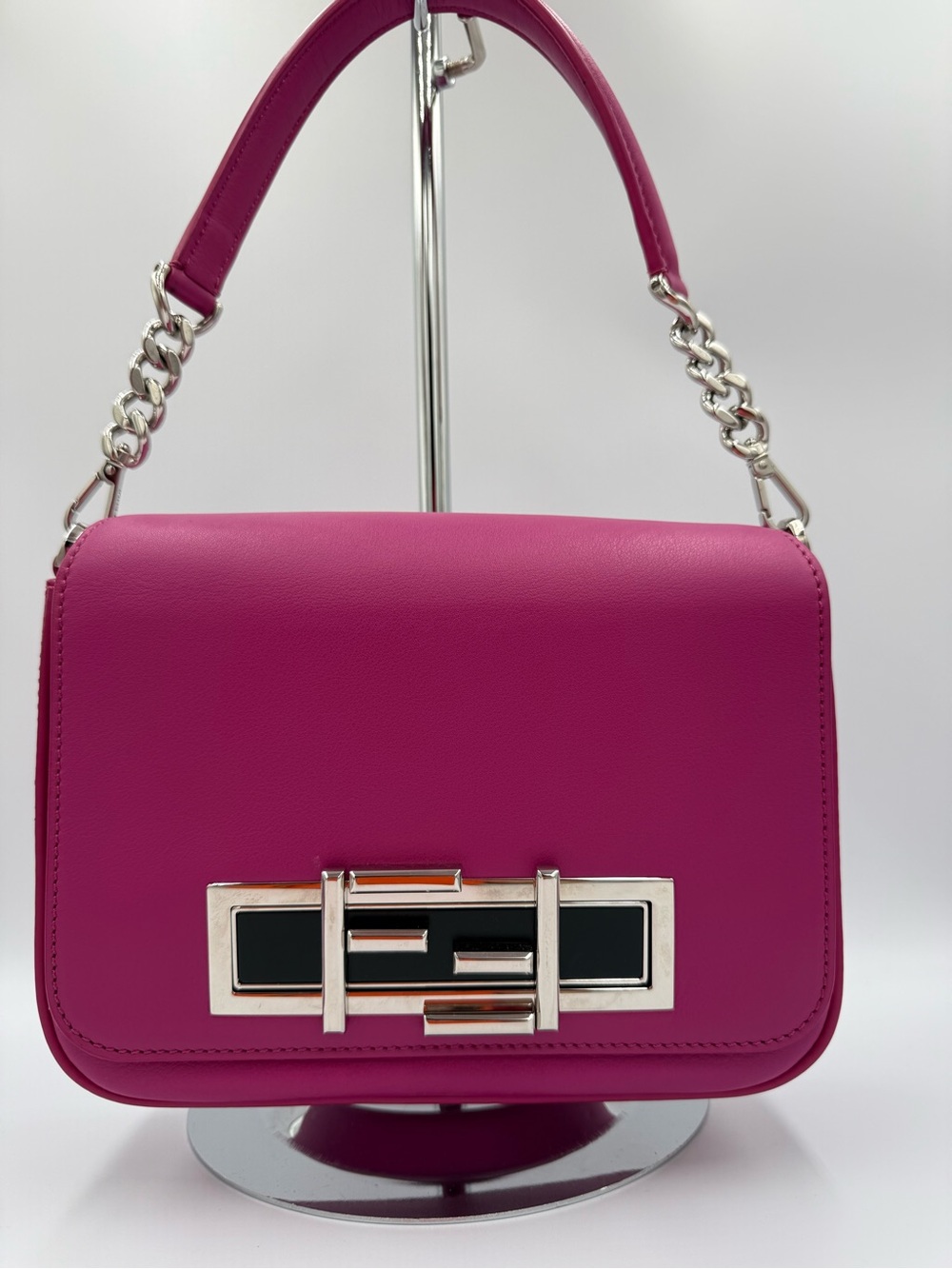 Fendi 2-Way Shoulder Bag in Bright Pink with Silver Hardware and Crossbody Strap